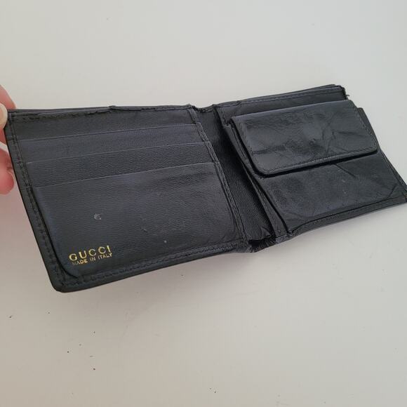 GUCCI Card Bill Coin Wallet Leather Men's Bifold Black G Logo Vintage Fair - Picture 3 of 15